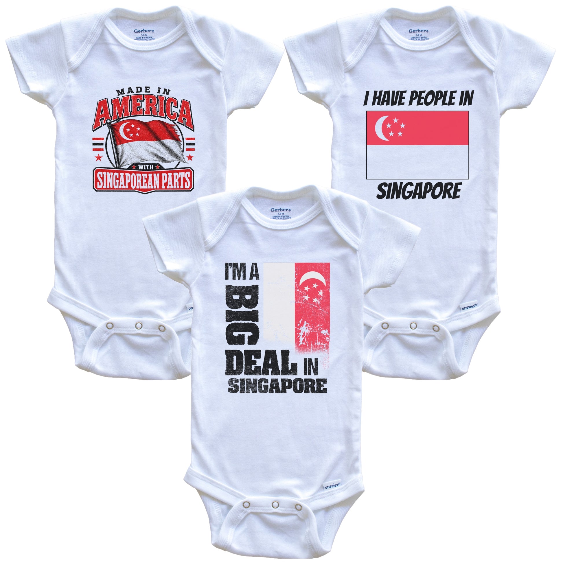 I'm A Big Deal In Singapore Baby Bodysuits Funny Singaporean Flag 3 Piece Gift Set