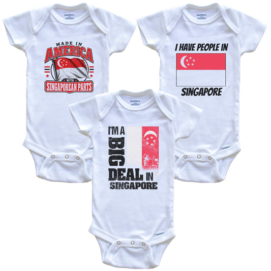 I'm A Big Deal In Singapore Baby Bodysuits Funny Singaporean Flag 3 Piece Gift Set