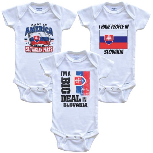 I'm A Big Deal In Slovakia Baby Bodysuits Funny Slovakian Flag 3 Piece Gift Set