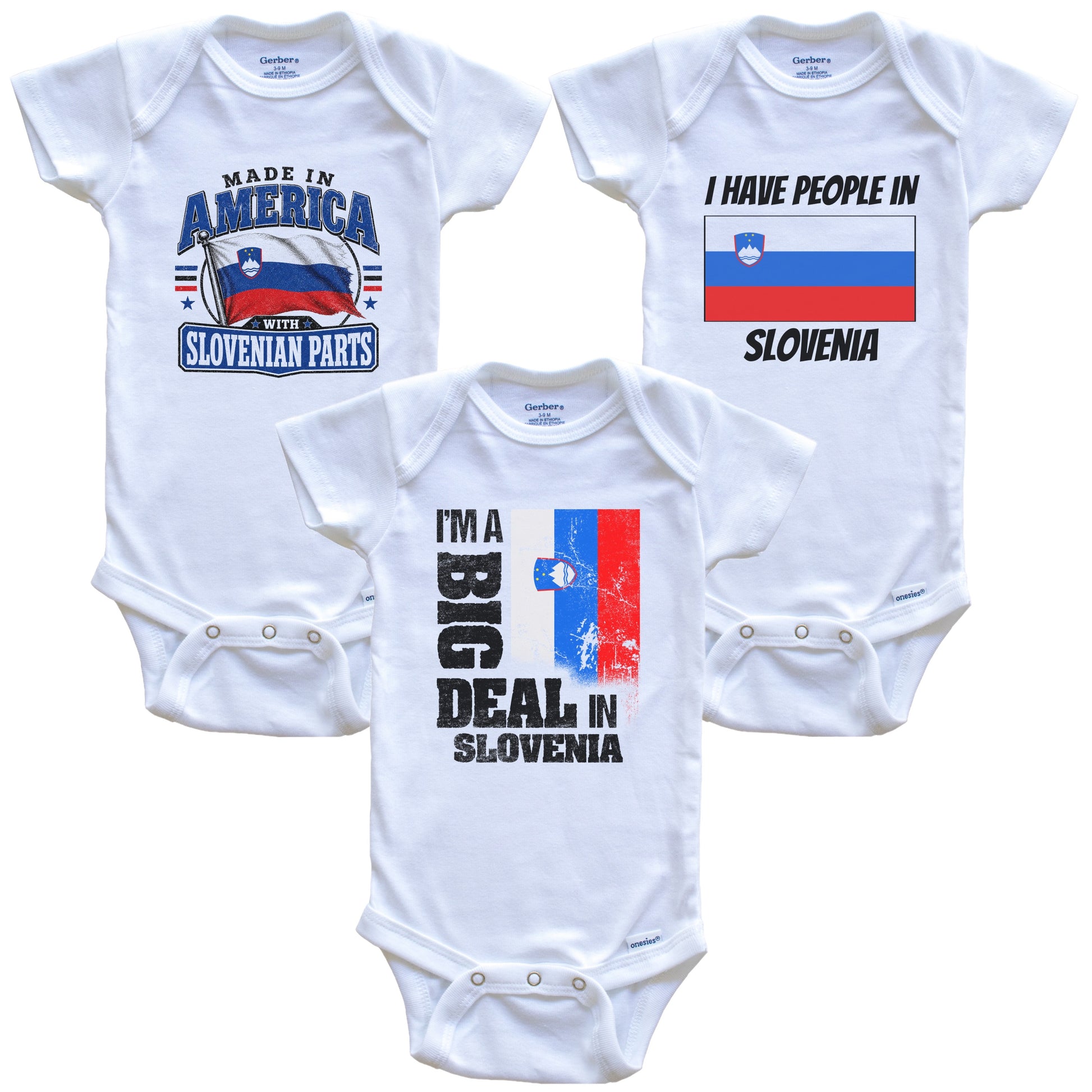 I'm A Big Deal In Slovenia Baby Bodysuits Funny Slovenian Flag 3 Piece Gift Set