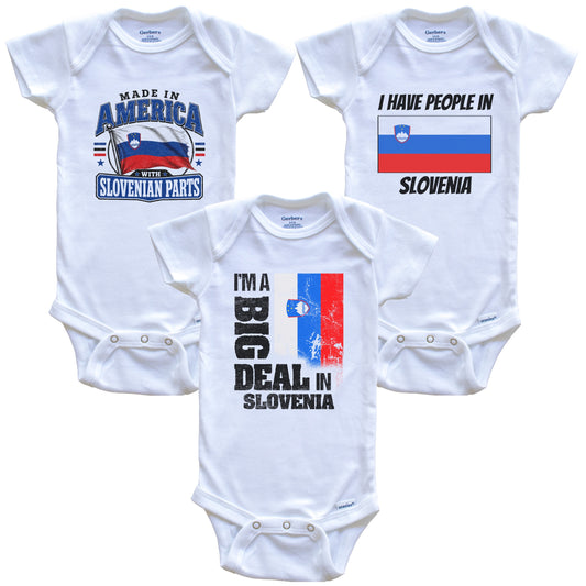 I'm A Big Deal In Slovenia Baby Bodysuits Funny Slovenian Flag 3 Piece Gift Set