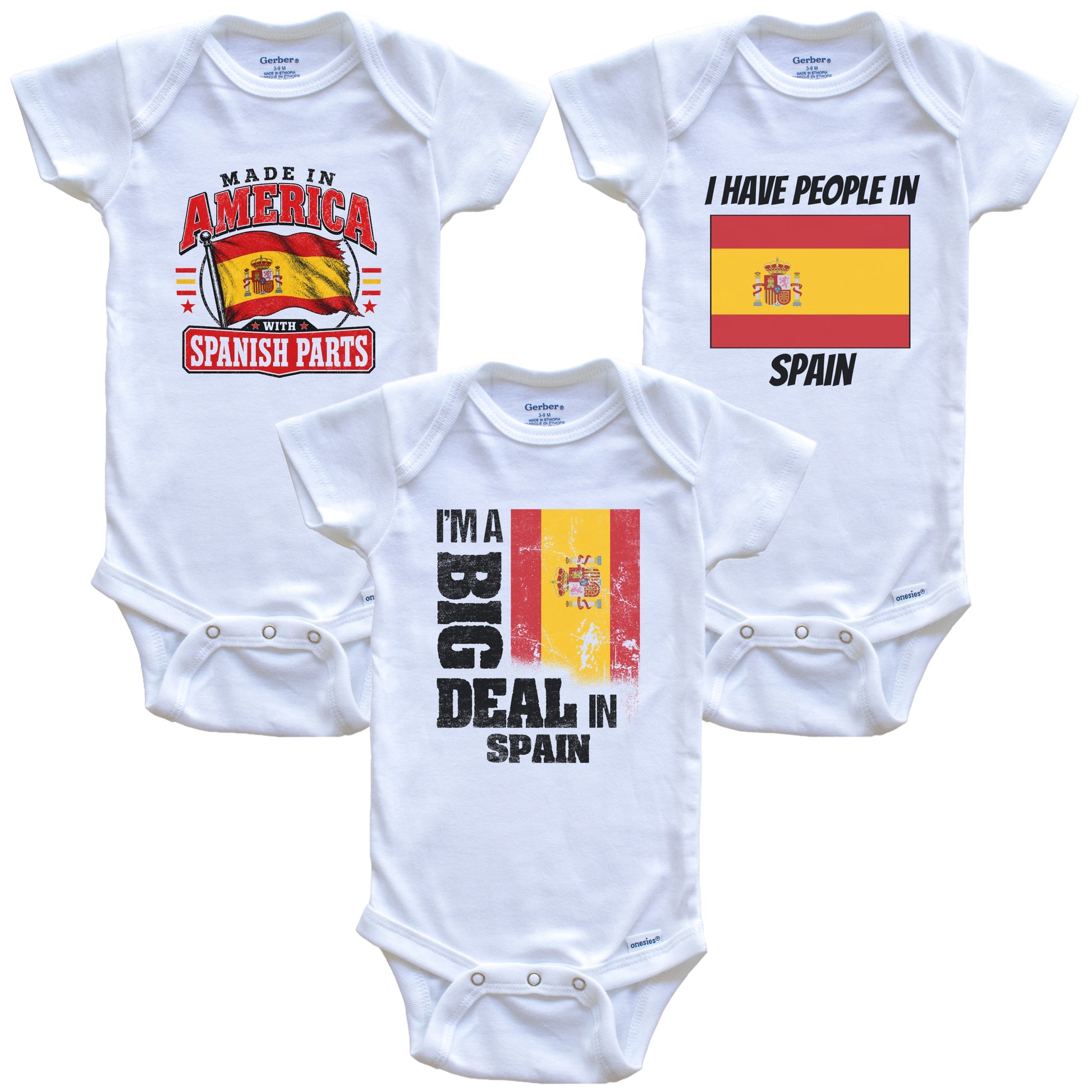 I'm A Big Deal In Spain Baby Bodysuits Funny Spanish Flag 3 Piece Gift Set