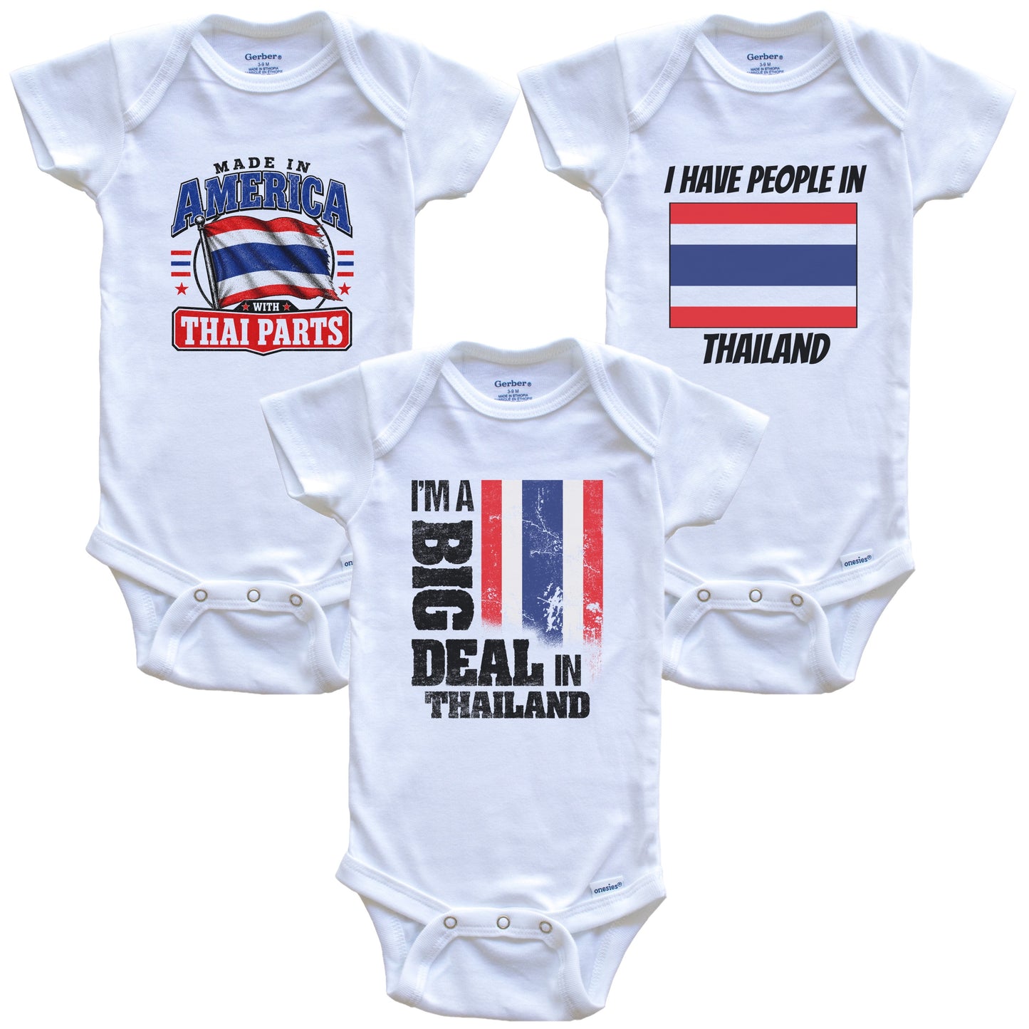 I'm A Big Deal In Thailand Baby Bodysuits Funny Thai Flag 3 Piece Gift Set
