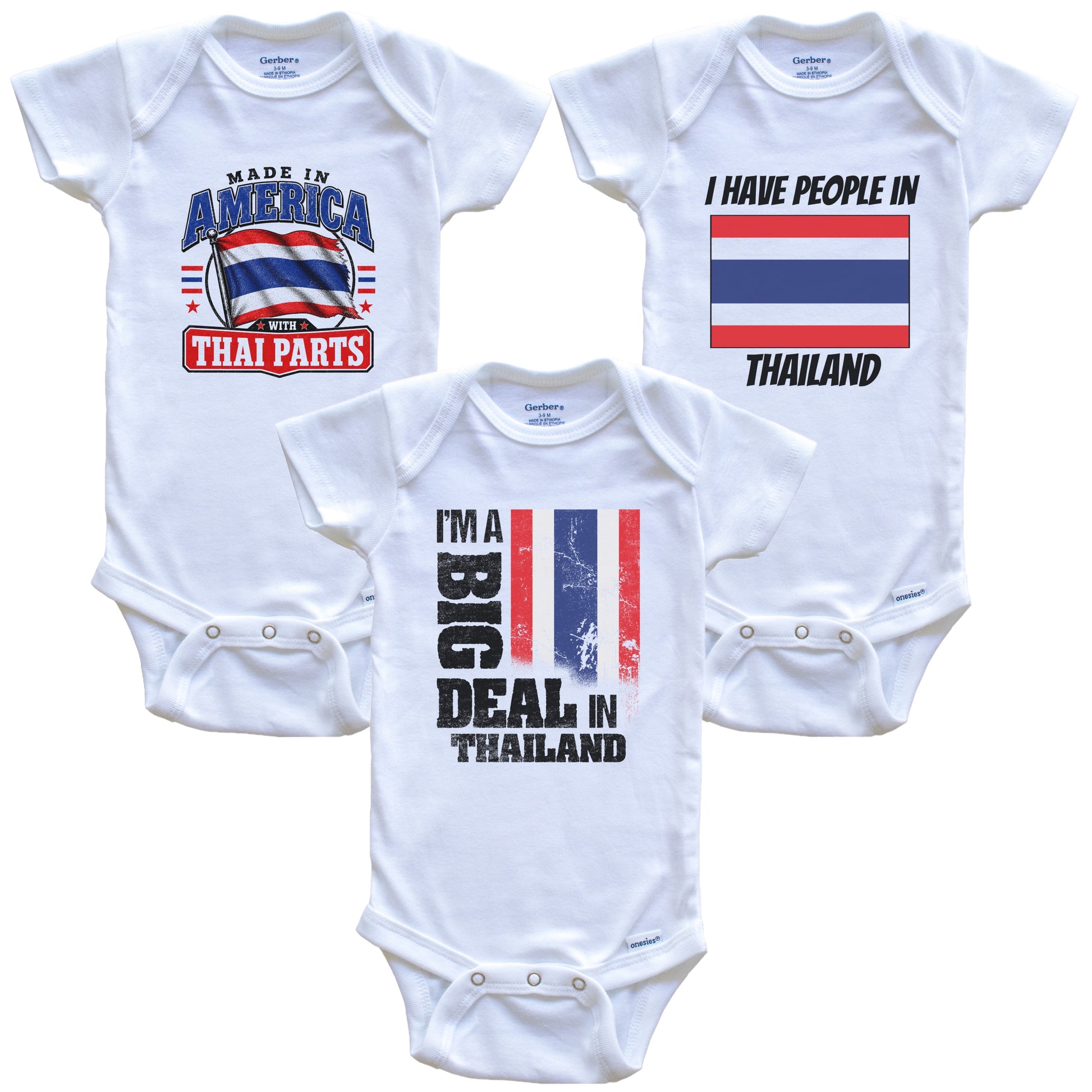 I'm A Big Deal In Thailand Baby Bodysuits Funny Thai Flag 3 Piece Gift Set