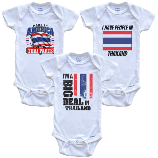 I'm A Big Deal In Thailand Baby Bodysuits Funny Thai Flag 3 Piece Gift Set