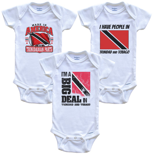 I'm A Big Deal In Trinidad and Tobago Baby Bodysuits Funny Trinidadian Flag 3 Piece Gift Set