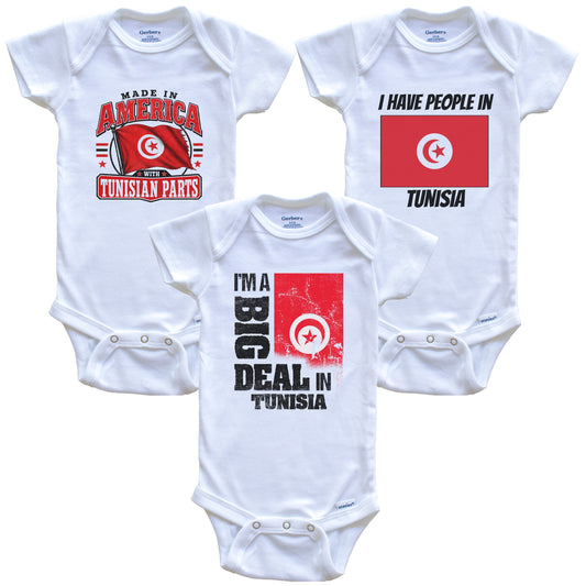 I'm A Big Deal In Tunisia Baby Bodysuits Funny Tunisian Flag 3 Piece Gift Set