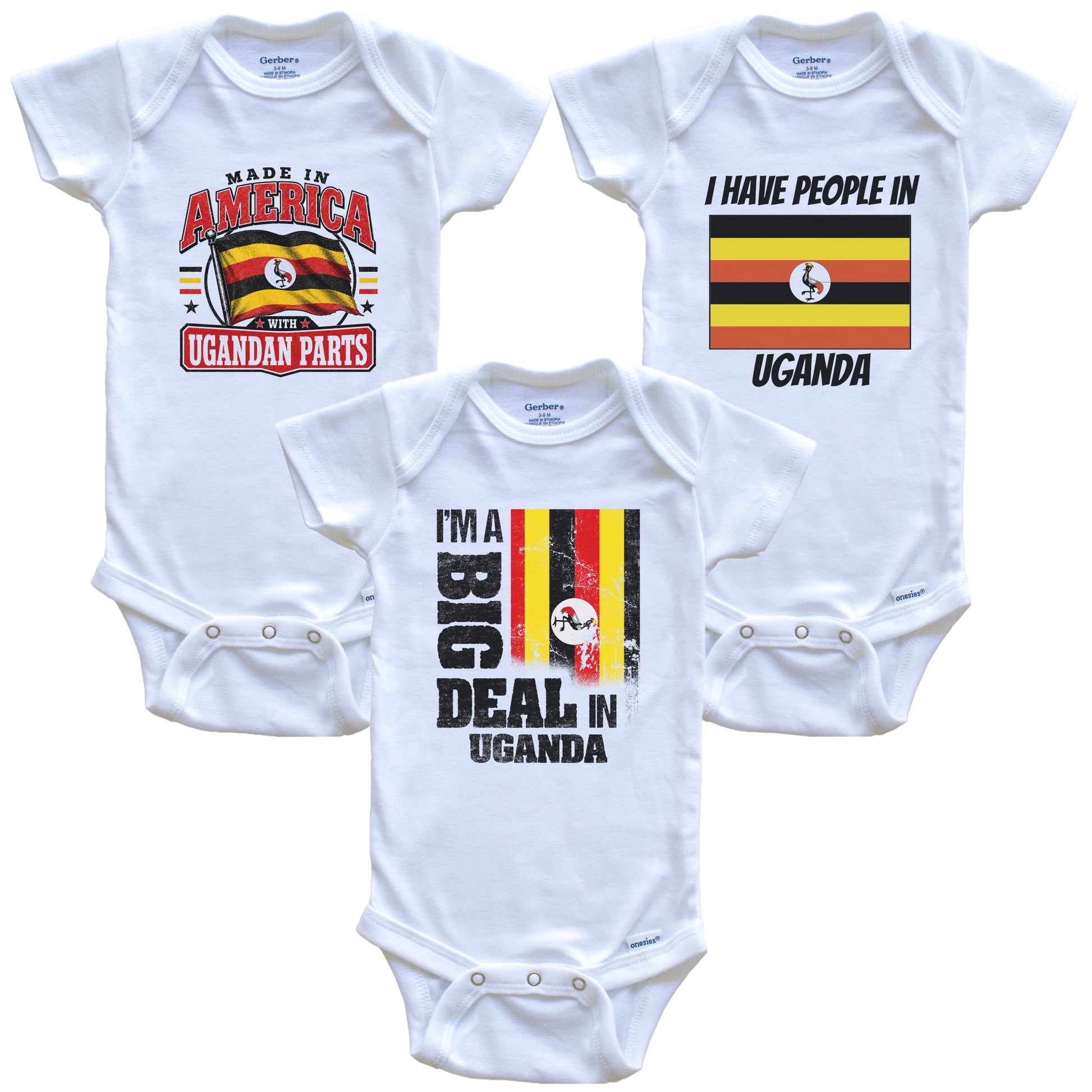 I'm A Big Deal In Uganda Baby Bodysuits Funny Ugandan Flag 3 Piece Gift Set
