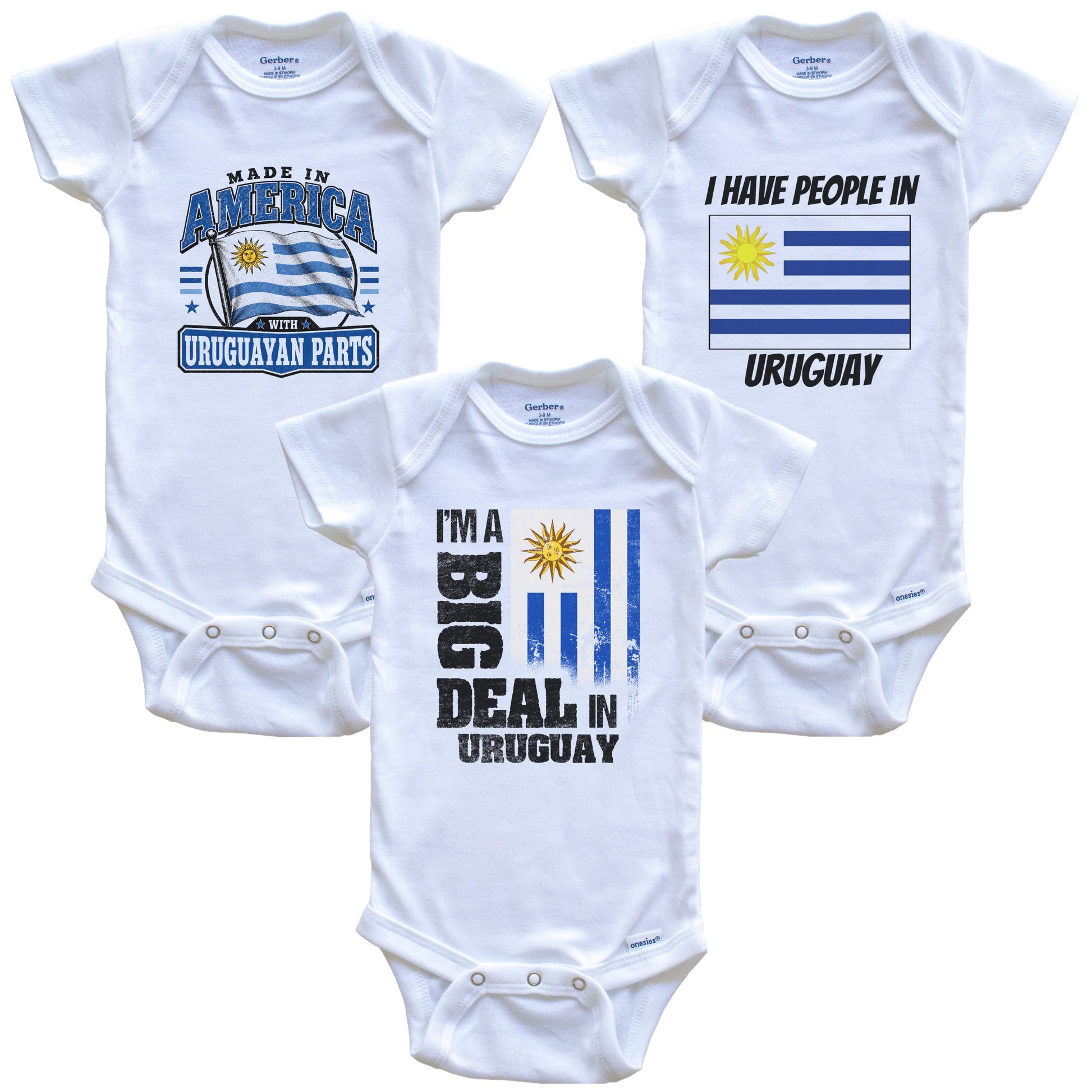 I'm A Big Deal In Uruguay Baby Bodysuits Funny Uruguayan Flag 3 Piece Gift Set