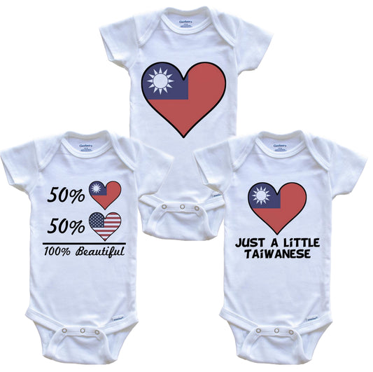 Taiwanese American Heart Flag Baby Bodysuit Bundle (3 Piece Set)