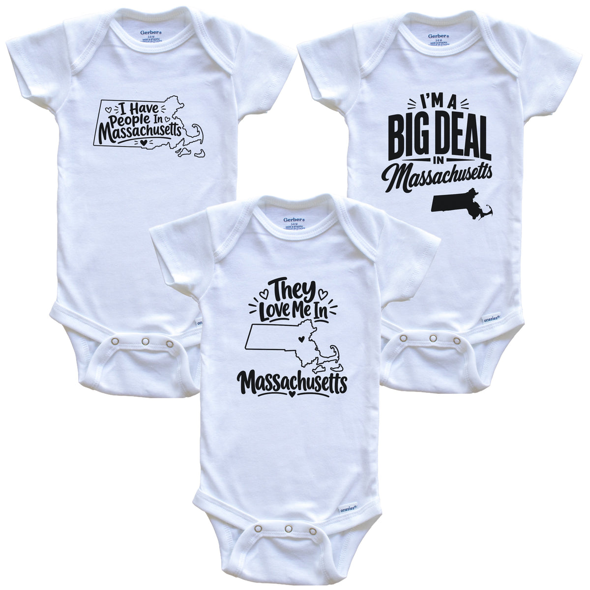 They Love Me In Massachusetts Funny State Silhouette 3 Piece Gift Set