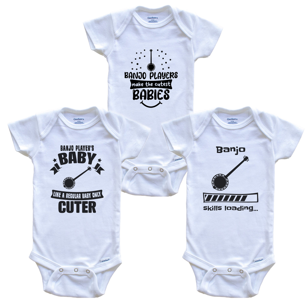 Banjo Player Funny Cute Baby Bodysuit Bundle (3 Piece Set)