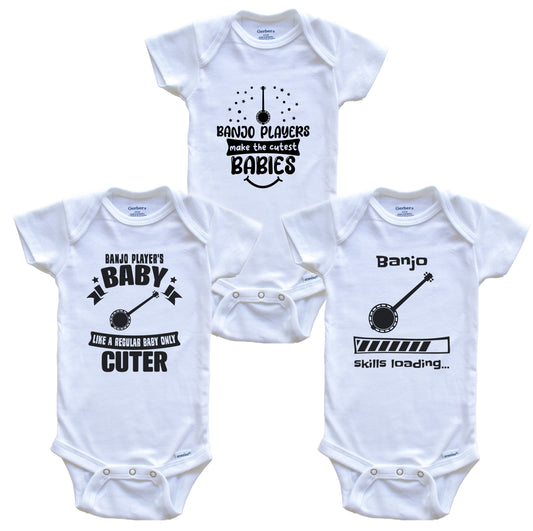 Banjo Player Funny Cute Baby Bodysuit Bundle (3 Piece Set)