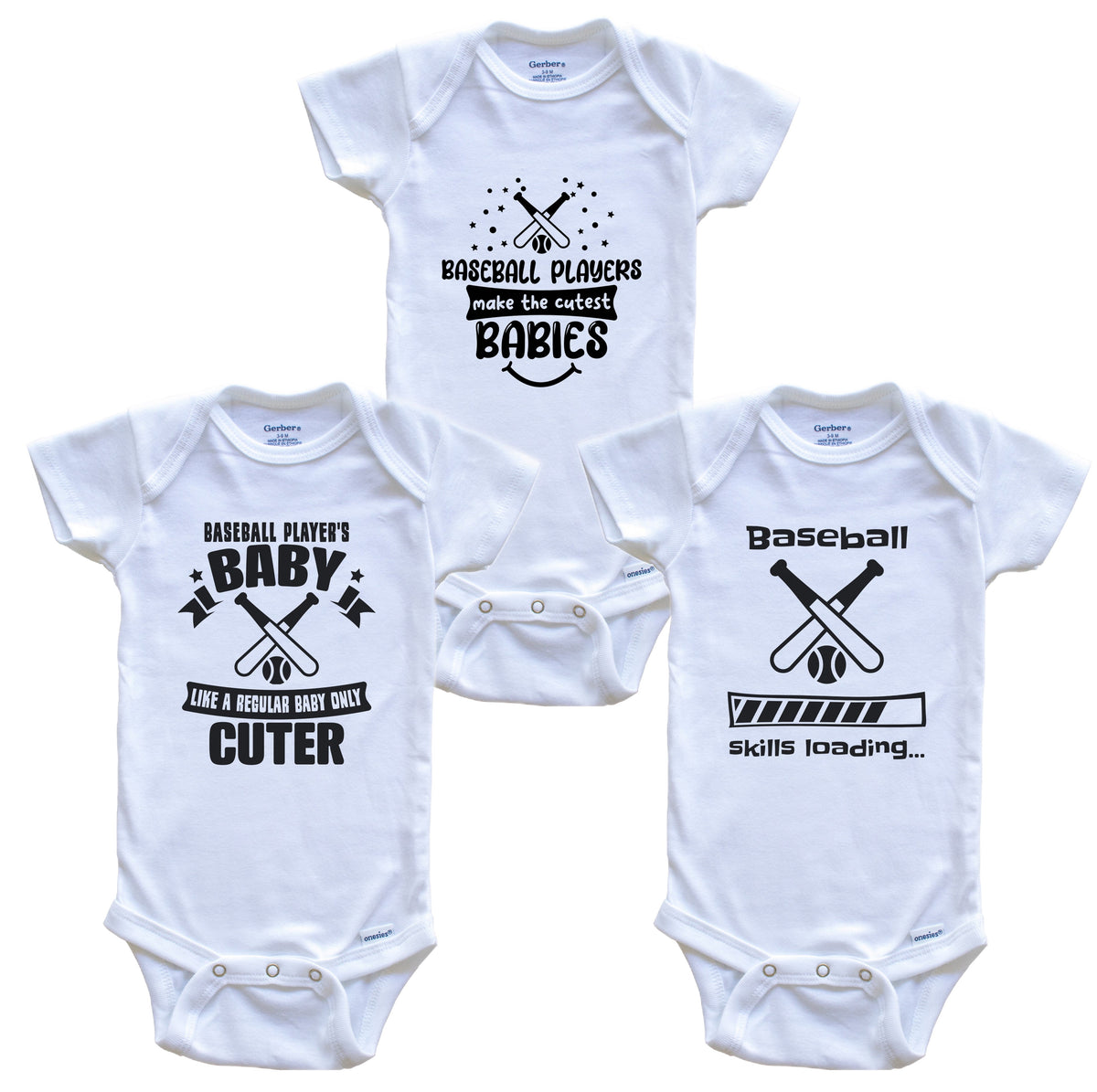 Baseball Player Funny Cute Baby Bodysuit Bundle (3 Piece Set)