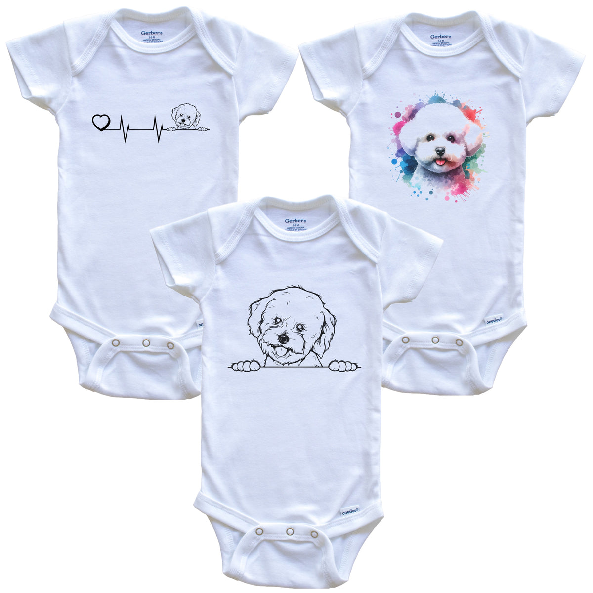 Border Collie Baby Bodysuits - Cute Dog Breed 3 Piece Gift Set