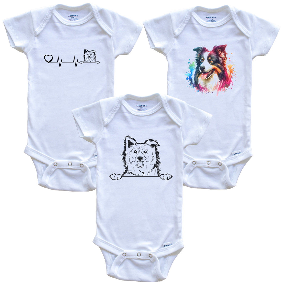 Boston Terrier Baby Bodysuits - Cute Dog Breed 3 Piece Gift Set