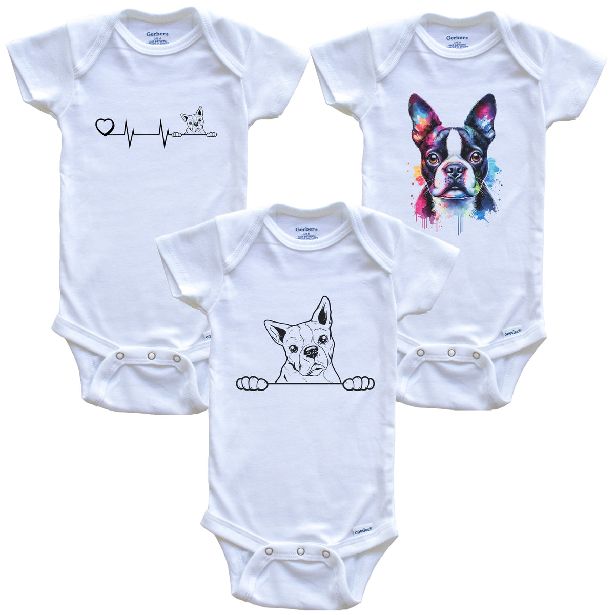 Boxer Baby Bodysuits - Cute Dog Breed 3 Piece Gift Set