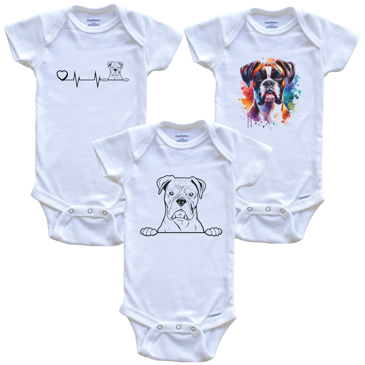 Bull Terrier Baby Bodysuits - Cute Dog Breed 3 Piece Gift Set