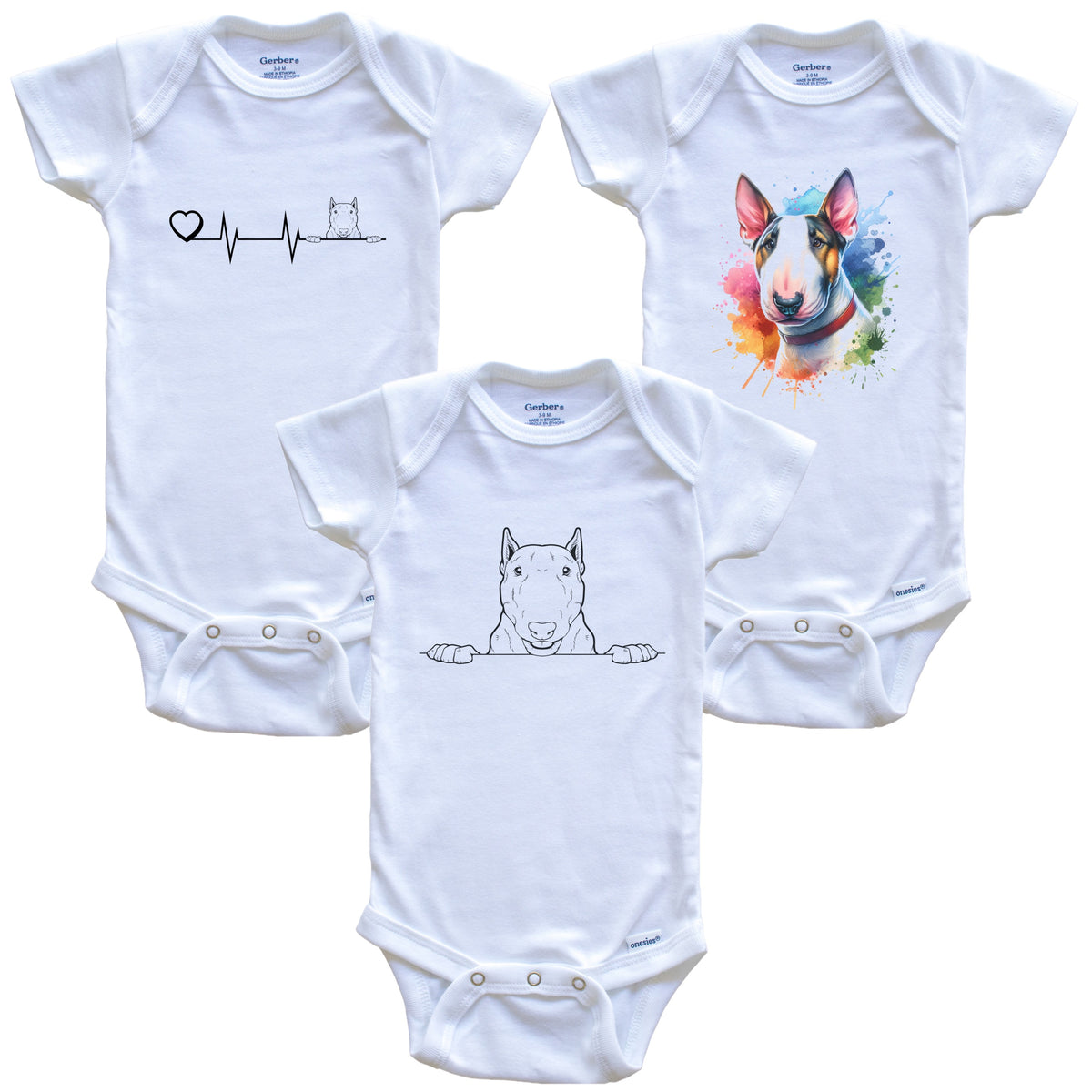 Bulldog Baby Bodysuits - Cute Dog Breed 3 Piece Gift Set