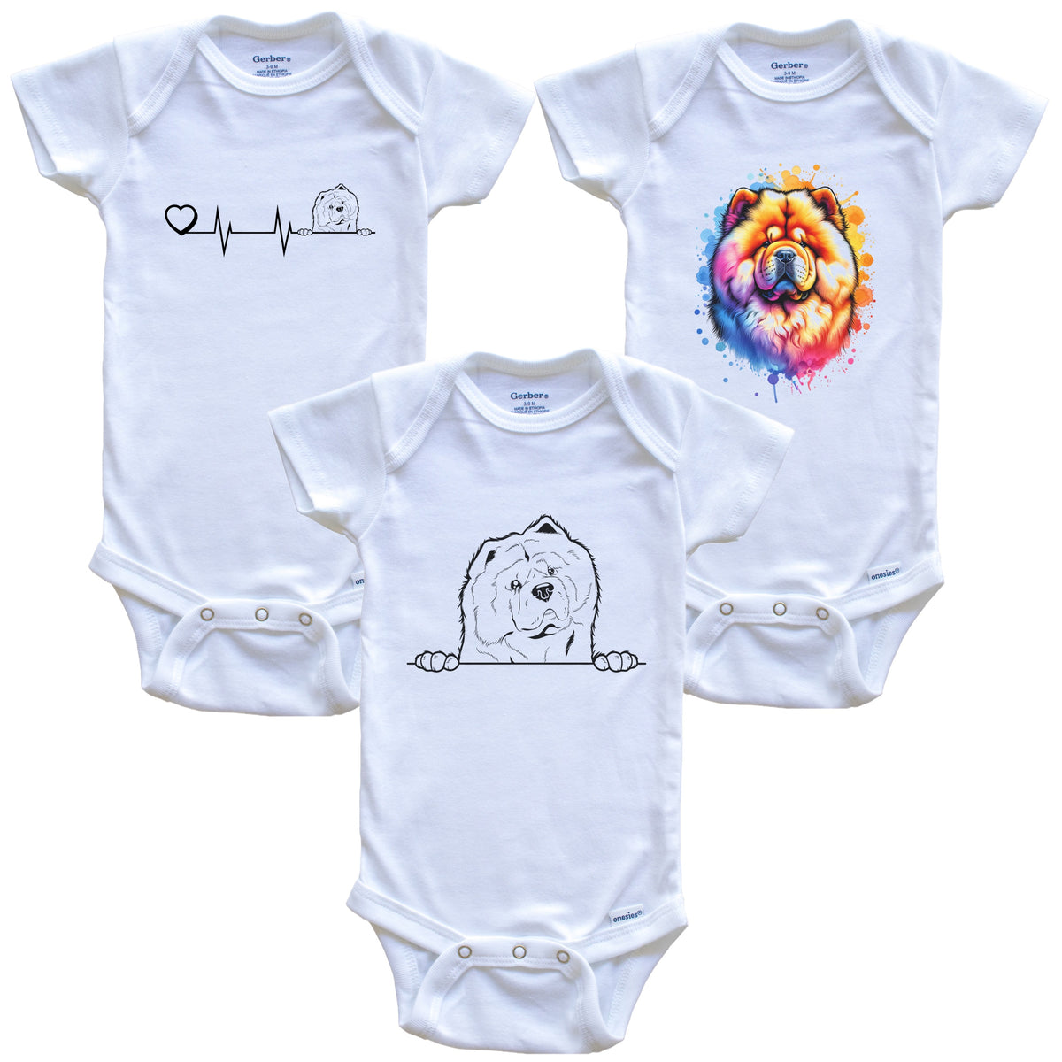 Chow Chow Baby Bodysuits - Cute Dog Breed 3 Piece Gift Set