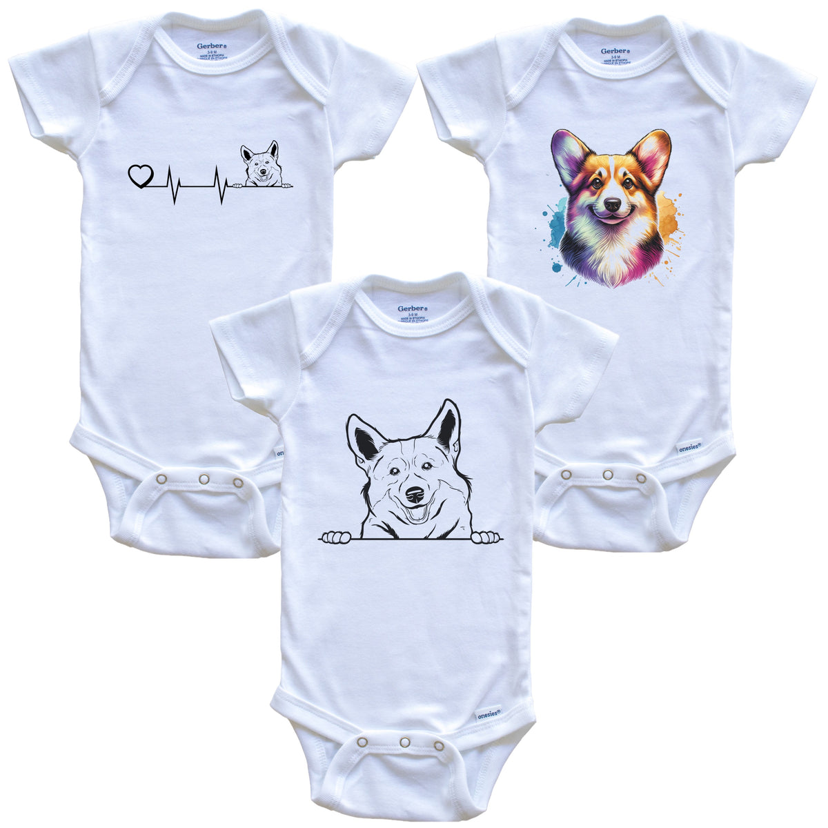 Corgi Baby Bodysuits - Cute Dog Breed 3 Piece Gift Set