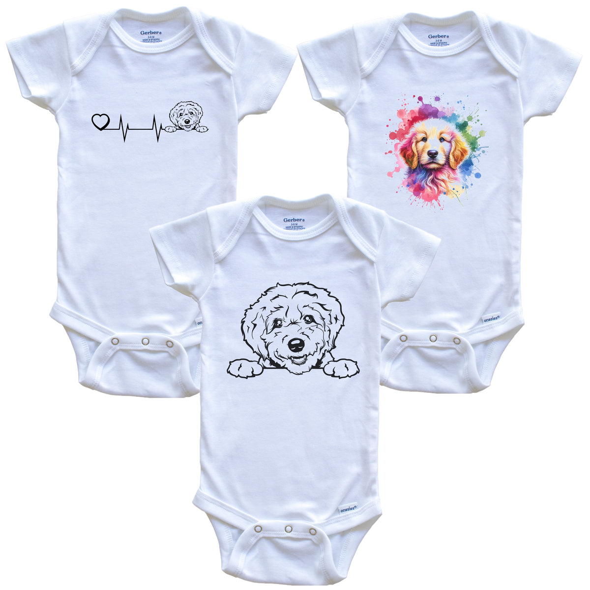 Goldendoodle Baby Bodysuits - Cute Dog Breed 3 Piece Gift Set