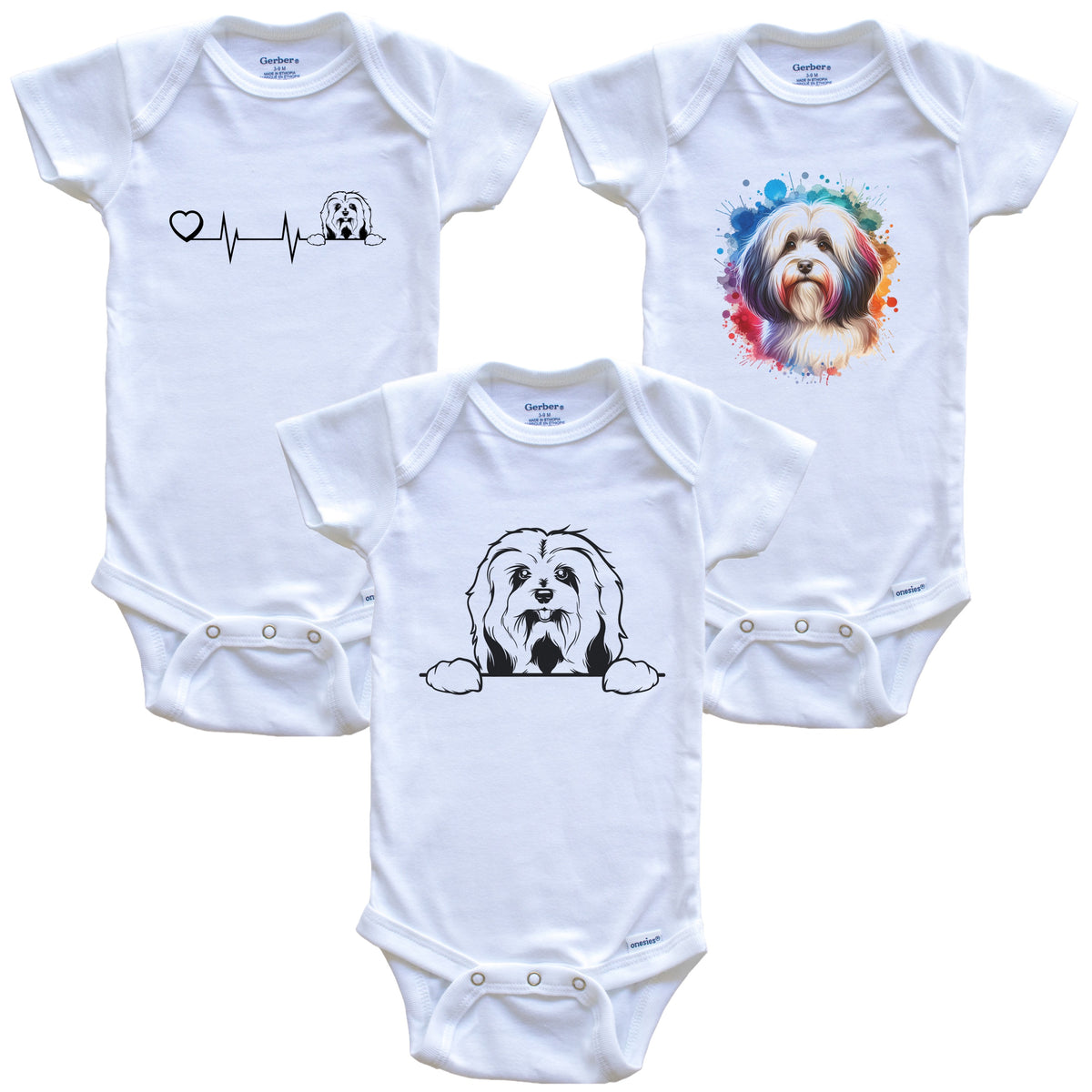 Havanese Baby Bodysuits - Cute Dog Breed 3 Piece Gift Set