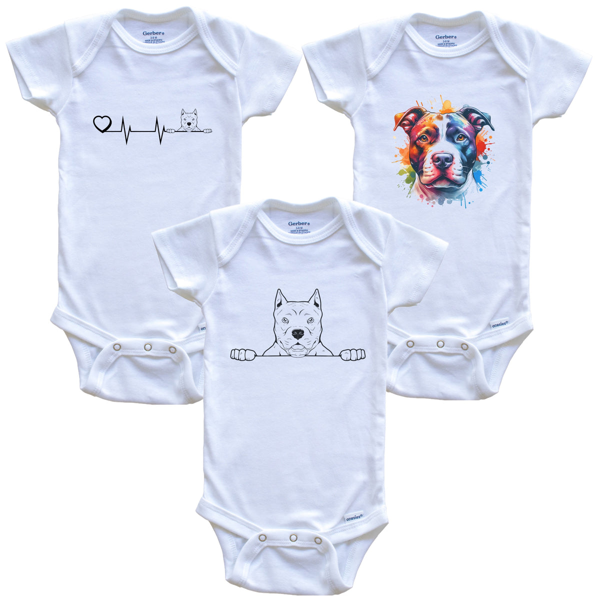 Pit Bull Baby Bodysuits - Cute Pit Bull Terrier Dog Breed 3 Piece Gift Set