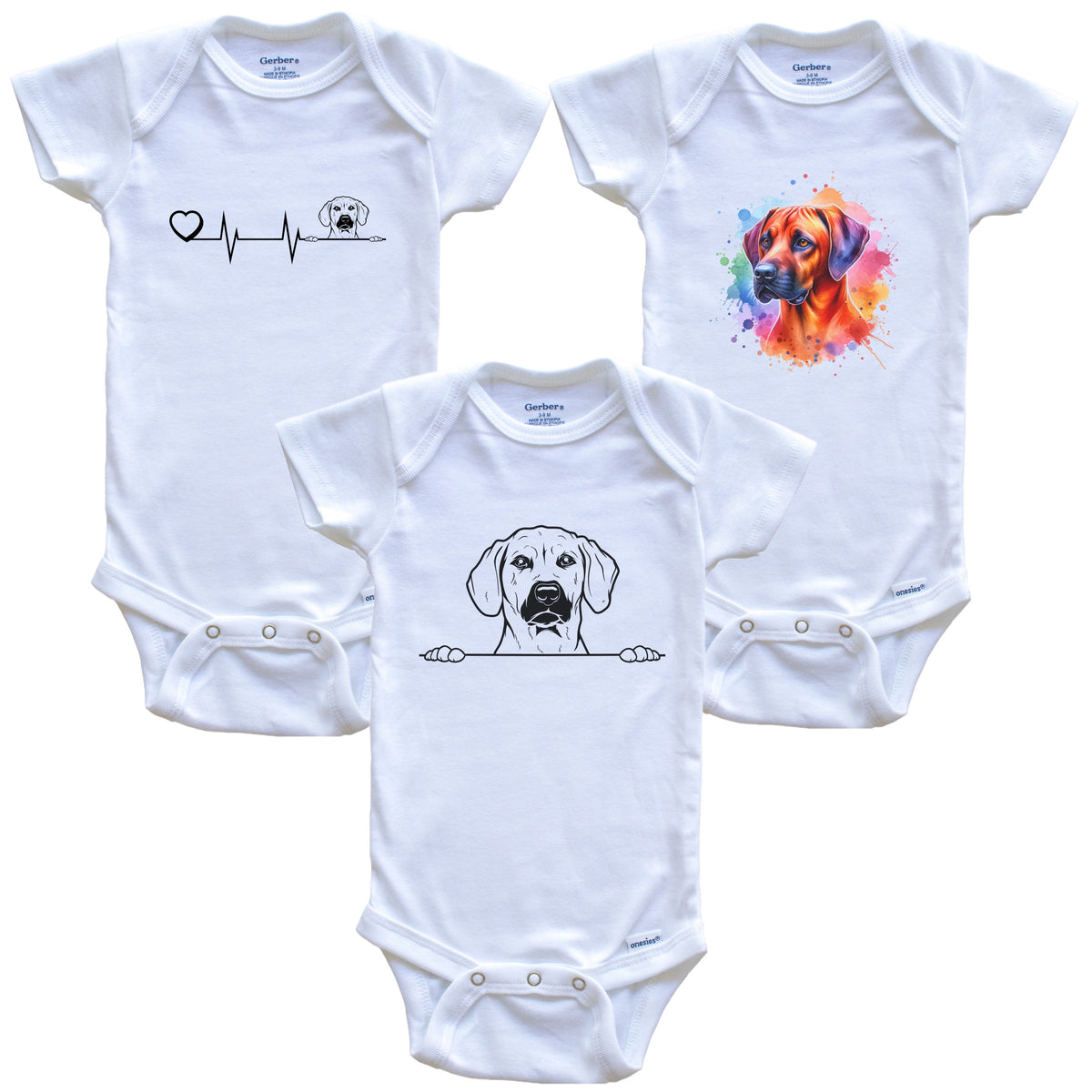 Rhodesian Ridgeback Baby Bodysuits - Cute Dog Breed 3 Piece Gift Set