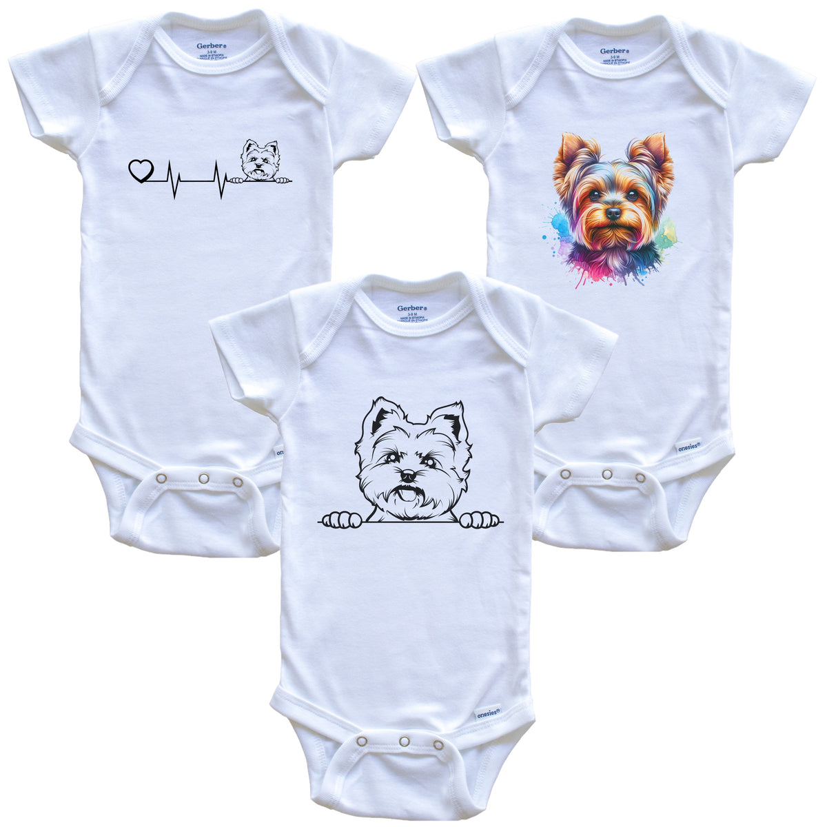 Yorkshire Terrier Baby Bodysuits - Cute Yorkie Dog Breed 3 Piece Gift Set