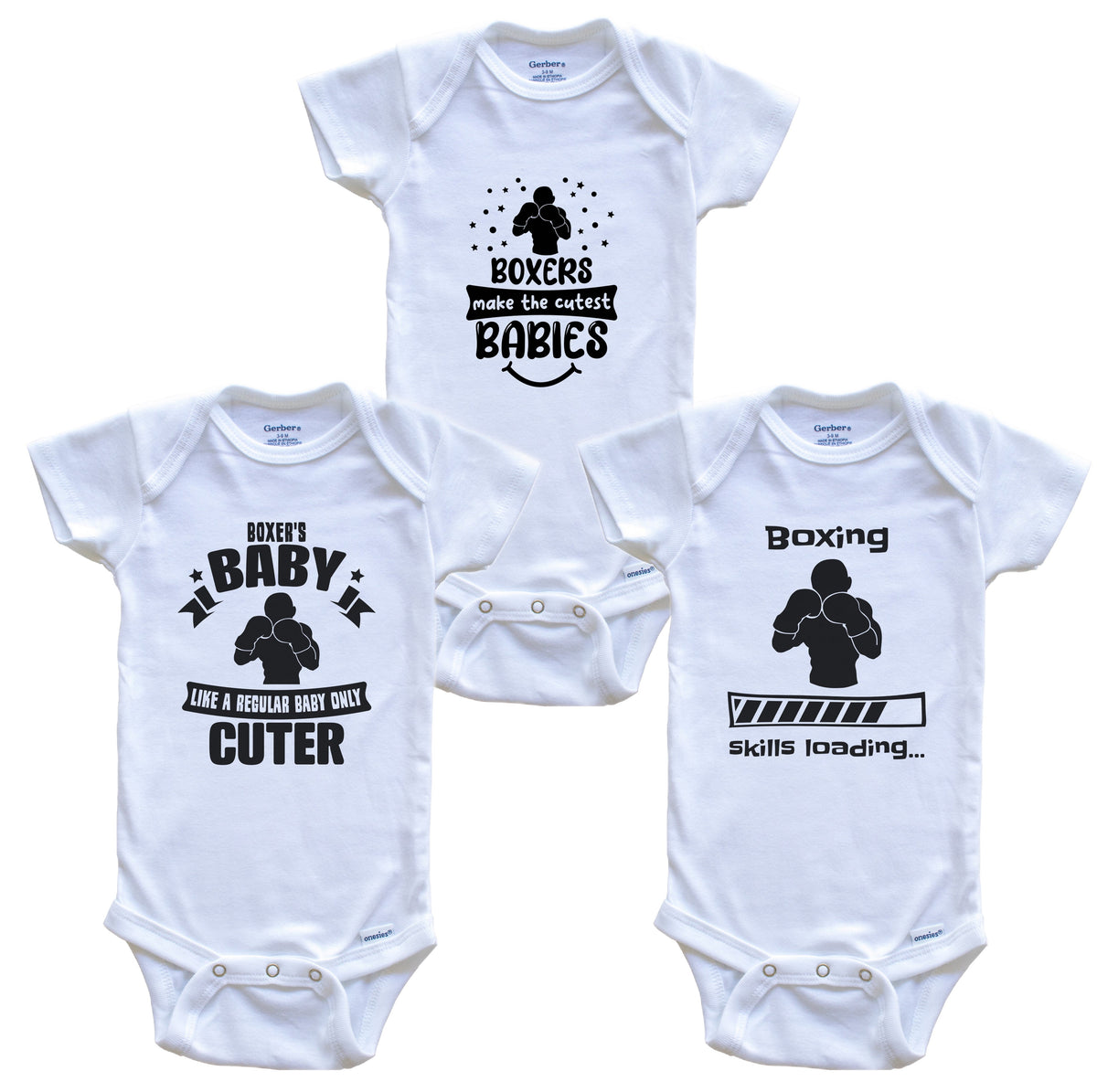 Boxing Boxer Funny Cute Baby Bodysuit Bundle (3 Piece Set)