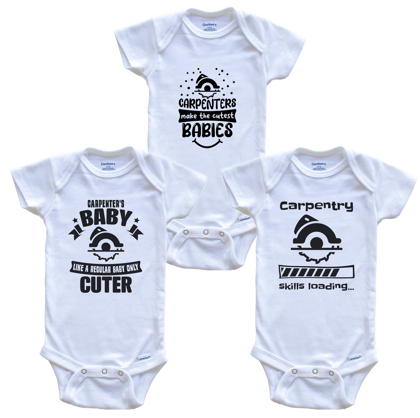 Carpenter Carpentry Funny Cute Baby Bodysuit Bundle (3 Piece Set)