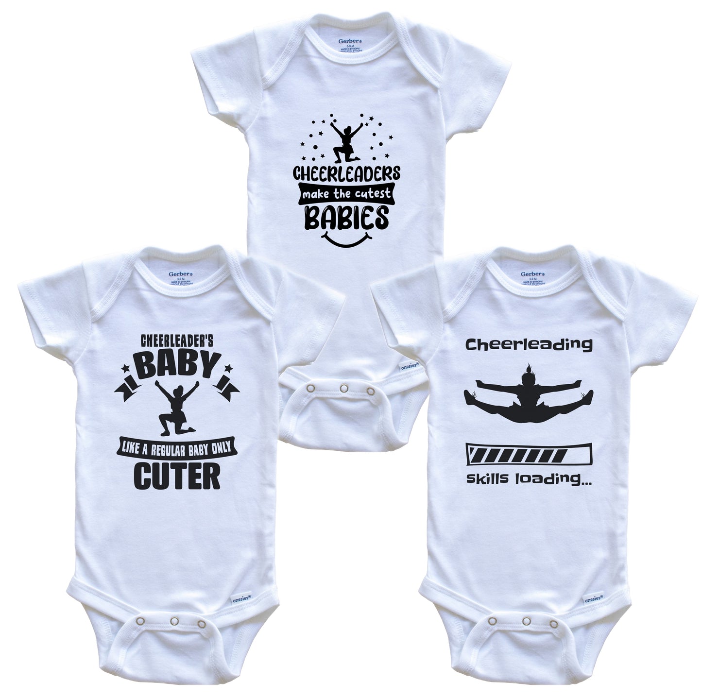 Cheerleading Cheerleader Funny Cute Baby Bodysuit Bundle (3 Piece Set)