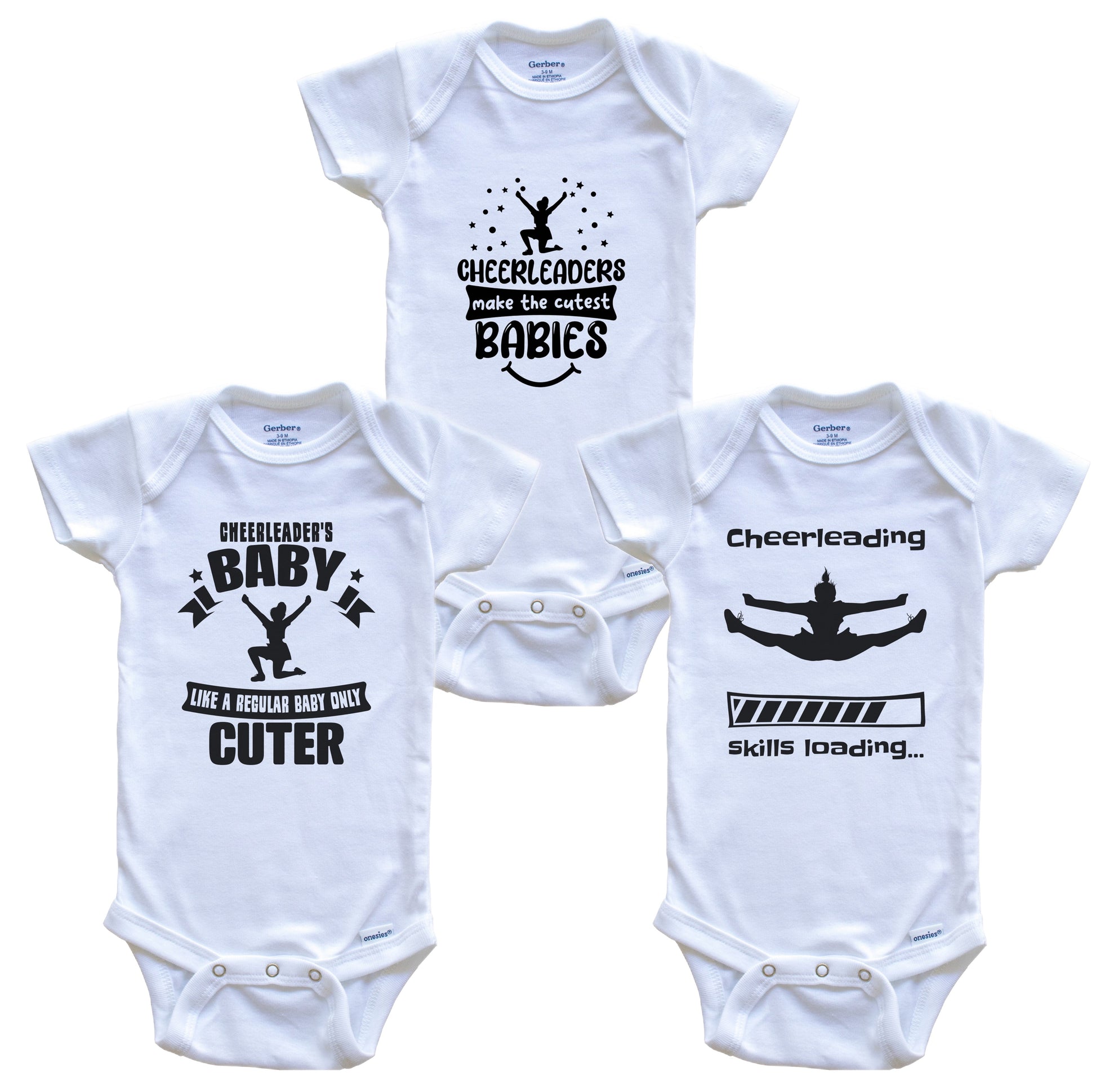 Cheerleading Cheerleader Funny Cute Baby Bodysuit Bundle (3 Piece Set)