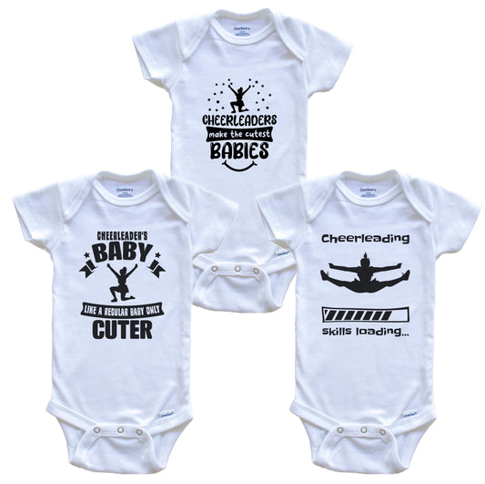 Cheerleading Cheerleader Funny Cute Baby Bodysuit Bundle (3 Piece Set)