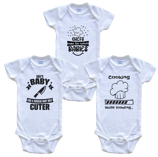 Cooking Chef Funny Cute Baby Bodysuit Bundle (3 Piece Set)