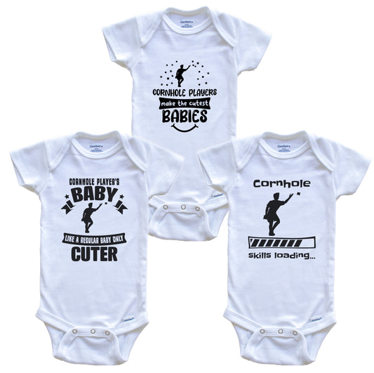 Cornhole Player Funny Cute Baby Bodysuit Bundle (3 Piece Set)
