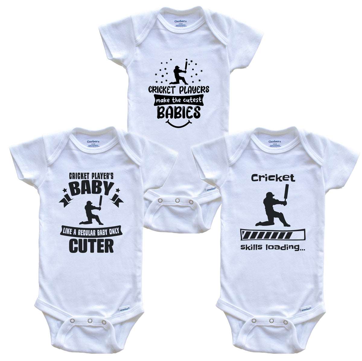 Cricket Player Funny Cute Baby Bodysuit Bundle (3 Piece Set)