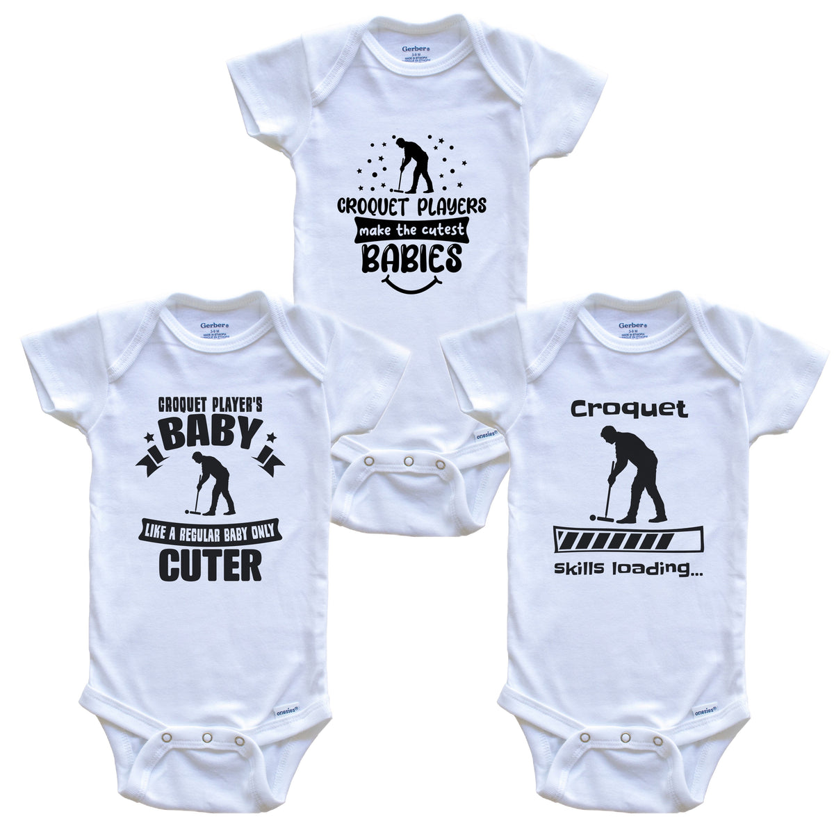 Croquet Player Funny Cute Baby Bodysuit Bundle (3 Piece Set)