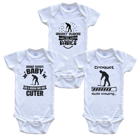 Croquet Player Funny Cute Baby Bodysuit Bundle (3 Piece Set)