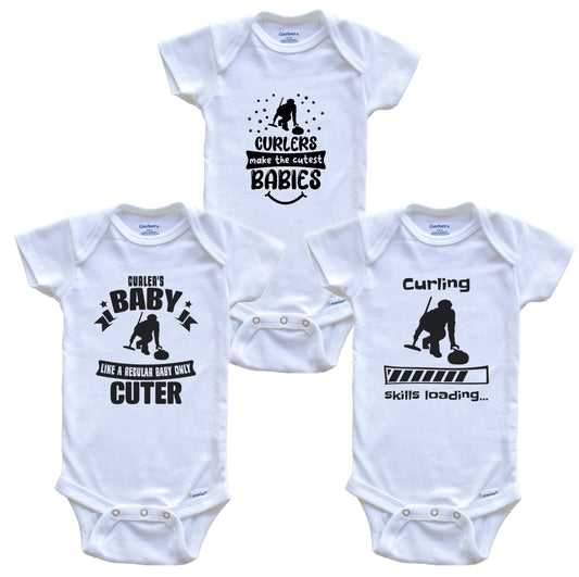 Curling Curler Funny Cute Baby Bodysuit Bundle (3 Piece Set)