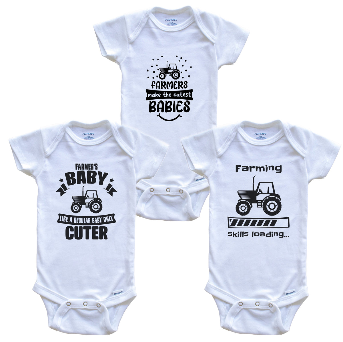 Farming Farmer Funny Cute Baby Bodysuit Bundle (3 Piece Set)