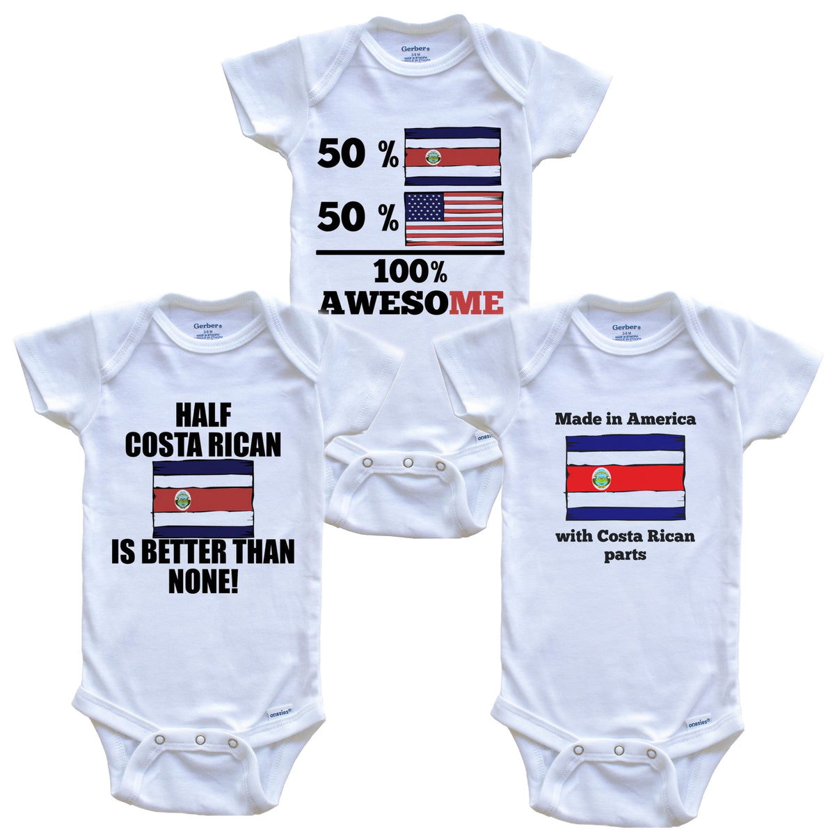 Costa Rican American Baby Bodysuit Bundle (3 Piece Set)