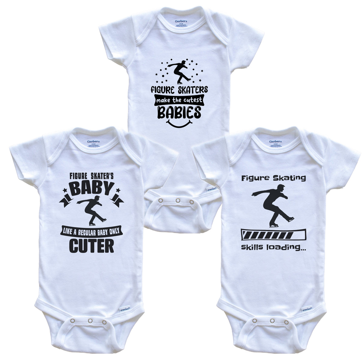 Figure Skating Figure Skater Funny Cute Baby Bodysuit Bundle (3 Piece Set)