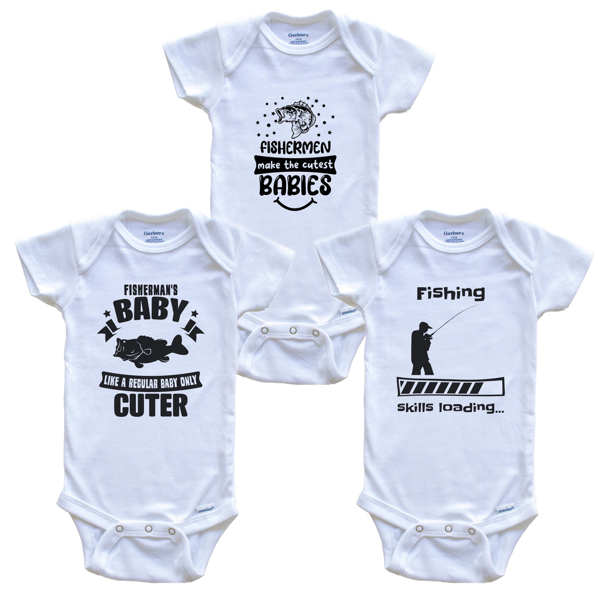Fishing Fisherman Funny Cute Baby Bodysuit Bundle (3 Piece Set)