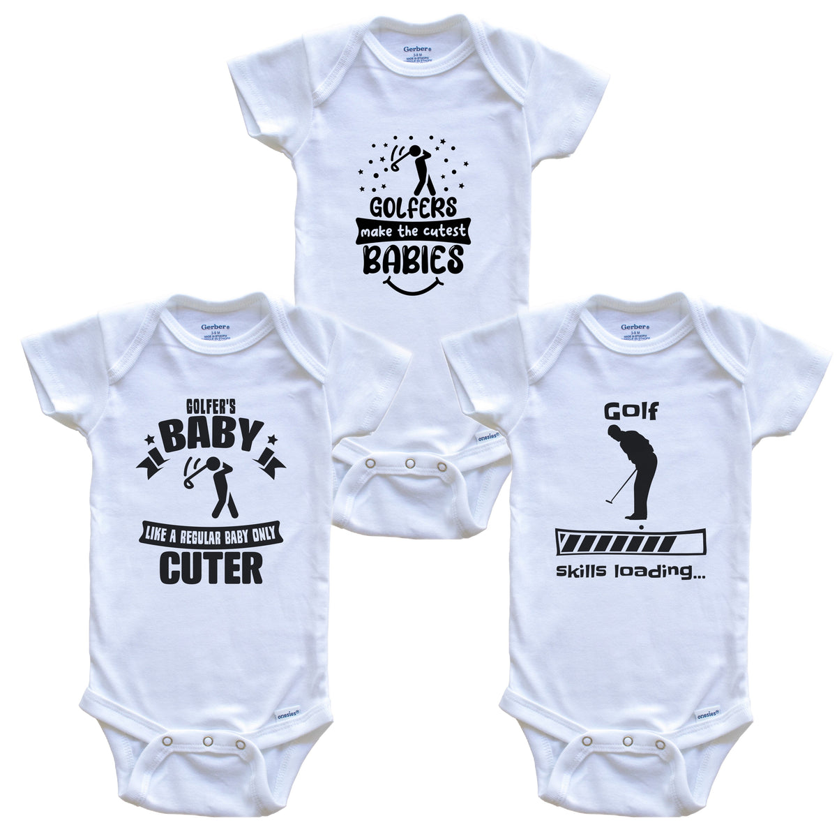 Golf Golfer Golfing Funny Cute Baby Bodysuit Bundle (3 Piece Set)