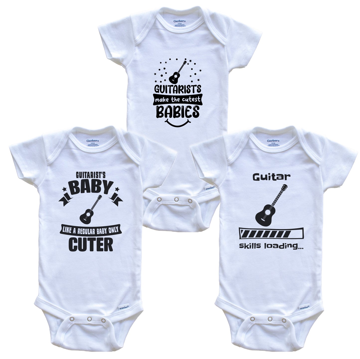 Guitar Guitarist Funny Cute Baby Bodysuit Bundle (3 Piece Set)