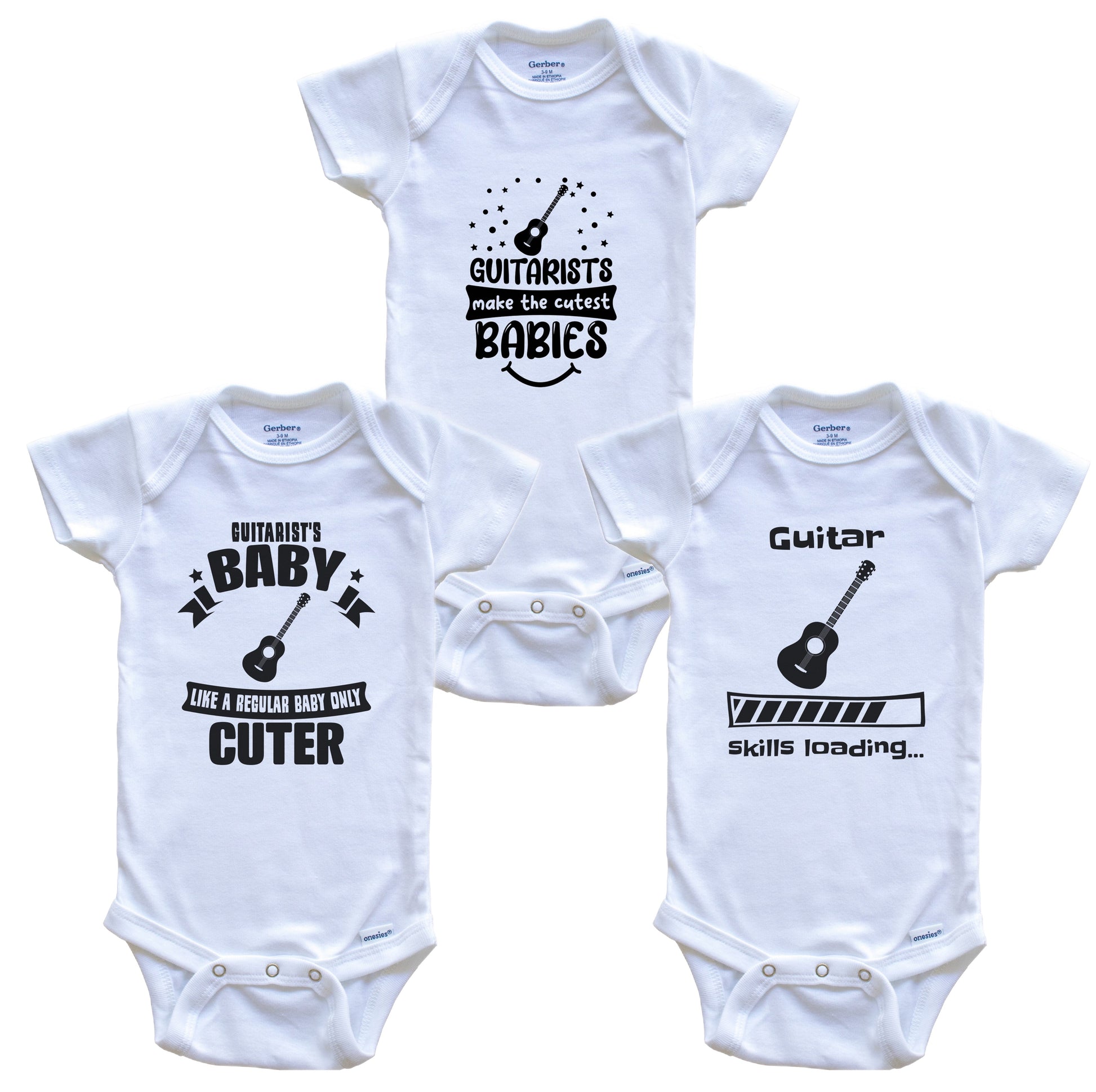 Guitar Guitarist Funny Cute Baby Bodysuit Bundle (3 Piece Set)