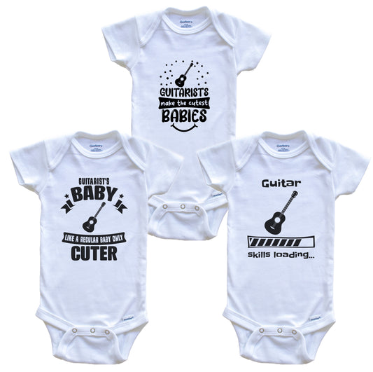 Guitar Guitarist Funny Cute Baby Bodysuit Bundle (3 Piece Set)