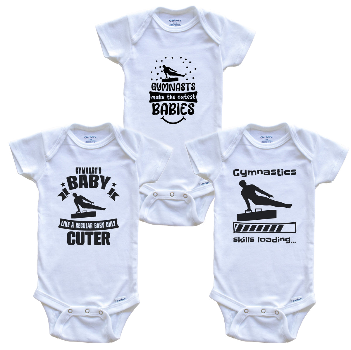 Gymnastics Male Gymnast Funny Cute Baby Bodysuit Bundle (3 Piece Set)